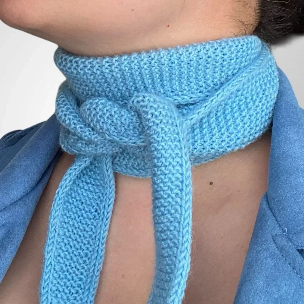 Sophie Scarf Light Blue Merino Wool Blend Neck Warmer Hand Knit Gift for Her